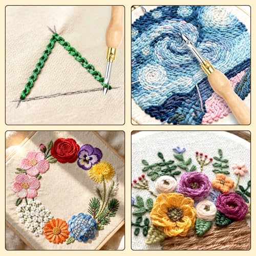 AUGSUN 39Pcs Punch Needle Embroidery Kit Fabric Craft Supplies for DIY Gift
