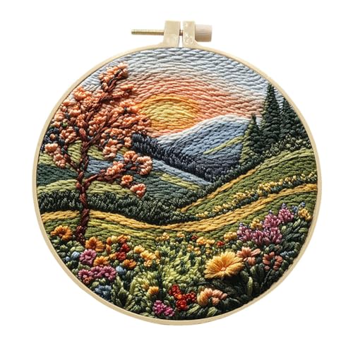 EUBUY Landscape Embroidery Kits for Beginners, Embroidery Kits for Beginners Adults, Beginners Embroidery Starter Kit with Pattern, Needle Thread DIY Embroidery Material Kit - color: Type 11