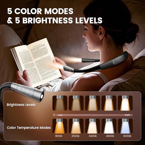 Glocusent Upgraded Neck Light,100Hrs Slimmer Reading Light for Books in Bed - color: Gray