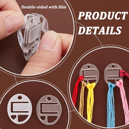 PH PandaHall 30pcs Clear Acrylic Floss Drops Embroidery Thread Organizers Oval Thread Drops with Label Tag Slot Acrylic Floss Bobbins for Embroidery Cross Stitch Floss Storage, 1.1×1.4inch - size: 1.1×1.4inch