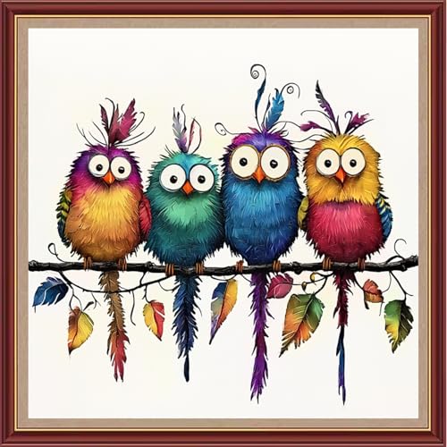 Funchey Counted Cross Stitch Kits for Adults Needlepoint Kits Unprinted Cross Stitching Embroidery Kit 11CT Cross Stitch Supplies&Four Colorful Little Birds 18x18 inch - color: DIYCrafts08