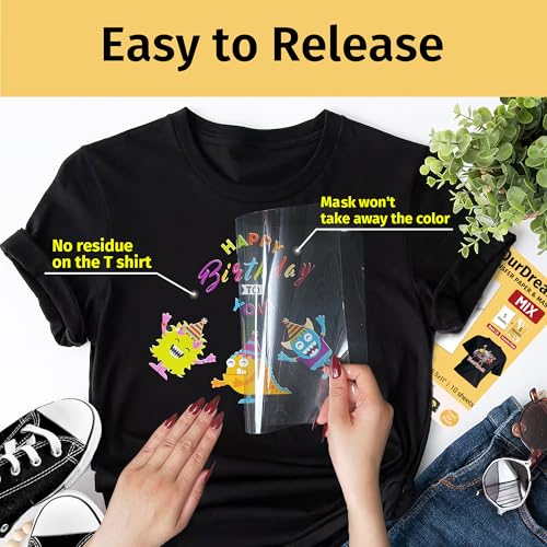 TransOurDream Heat Transfer Paper for Dark Fabric (5+5 Sheets，8.5"x11") Printable HTV Vinyl for Inkjet Printer, Iron on Transfers for Tshirts - color: Mix-d1&mask, size: 10 Sheets