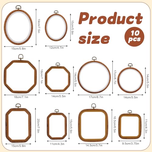 10Pcs Embroidery Hoop Frame, 10 Sizes Imitated Wood Cross Stitch Hoop, Oval Square Rectangle Embroidery Hoop for Cross Stitch, DIY Sewing Craft, Hanging Ornaments Decor, 5 Shape