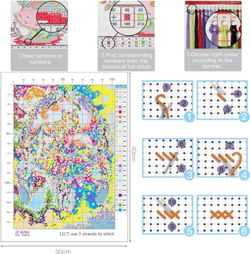 Meecaa Cross Stitch Kits 11 Count Stamped, Wheat Field Cypress Tree Starry Sky Embroidery Kit with Accessories Pre Printed (48CMx58CM (Cypress Tree) - color: Cypress Tree