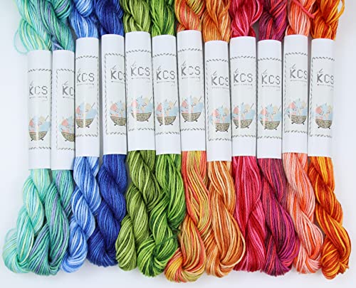 KCS Big skeins of 25 Meters Size 25 Color Variegated Cross Stitch Stranded Threads,12 skeins,11 - color: 12skeins11, size: 12 skeins