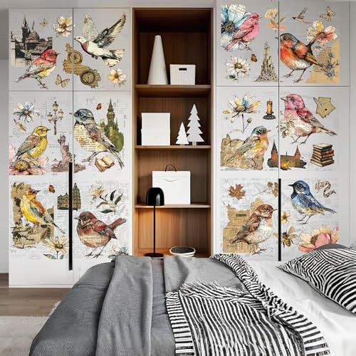 6 Pcs Vintage Letters & Birds Rub-On Transfers, 8 x 12 Inch - style: Vintage Bird Collage