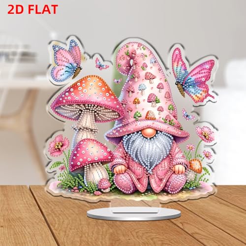 POETRYDRAW DIY Diamond Art Ornament Desktop Kit Mushroom Gnome, Stand Up Acrylic Diamonds Painting Ornament for Adults, 5D Special Diamond Gem Craft Tabletop Placement Board Kit - color: Mushroom Gnome