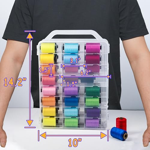 KASTUN Thread Storage,Double Sided,46 Grids Sewing Organizer,Portable, Transparent, Sewing Thread Storage Case