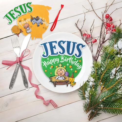 HunnmingRe 24 Set Happy Birthday Jesus Craft Kit Christmas Felt DIY Wall Hanging Ornaments for Sunday School Classroom Religious Christian Xmas Party Game Favor Gifts