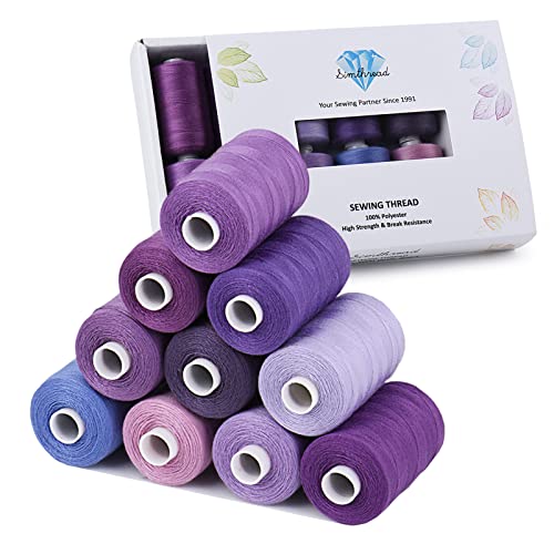 Simthread All Purpose Sewing Thread, 10 Spool Assorted Purple Series 1000 Yards Each Bobbin Polyester Thread for Sewing, Handy Polyester Sewing Threads for Sewing Machine - (Purple Series) - color: purple series