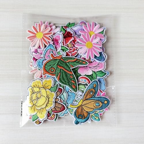 39Pcs Embroidered Iron On Patches, Butterfly Peony Daisy Iron on Patches Set, Colorful Applique Patches for Clothes Jackets Jeans Backpacks - color: Butterfly Peony Daisy