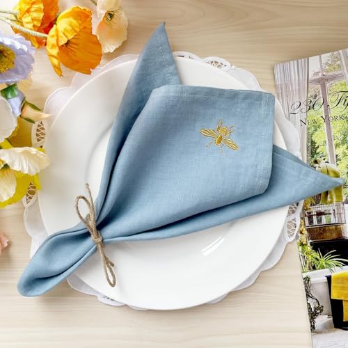 DerF HOME Cloth Napkins 100% Pure Linen, Light Blue, Set of 4, 18x18 - color: Light Blue-napkins(set of 4)