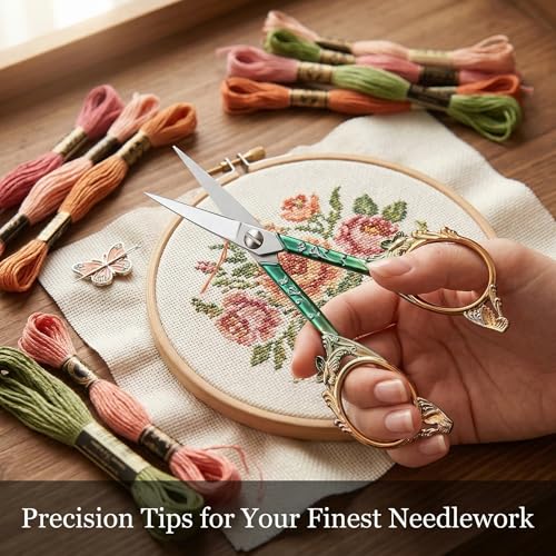 Crochet Scissors with Cover – Green Gold Vintage Small Embroidery Scissors, Sharp Craft Scissors for Yarn Thread Sewing Needlework, Cute Butterfly Design Gift for Crocheter Quilter, 4.6 Inch - color: Green Rose Gold