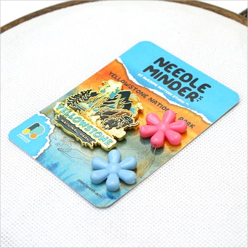Awesome Pattern Studio Needle Minder Set - Yellowstone Magnetic Needle Minder + 2 Needle Threaders. Enamel Pin for Cross Stitch, Embroidery and Craft - size: Yellowstone Modern Design - SET #1