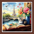 Dimensean Counted Cross Stitch Kit for Beginners, 11CT Unprinted Cross-Stitch Kit Easy Patterns Needlepoint Kit Cross Stitching Embroidery Kit Supplies-Window sill cat Tower 18x18 inch - color: ColorDIY14