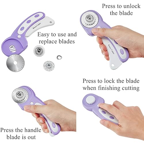 Headley Tools 45mm Rotary Cutter for Fabric, Ergonomic Handle Rolling Cutter with Safety Lock for Fabric Leather Crafting Sewing Quilting, Fabric Cutter Wheel Perfect for Left & Right Hand (Purple) - color: Purple, size: 45mm