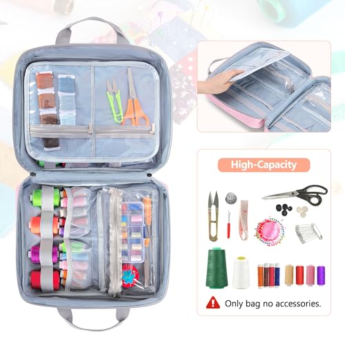 LUXJA Sewing Storage Organizer with Folio Open Design, Pink - color: Pink