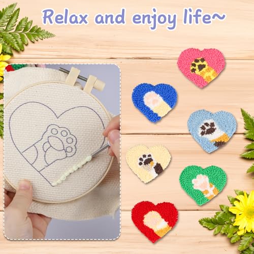 AIRDEA Punch Needle Drink Coasters Kit,Casual Punch Needle Embroidery Complete Kits for Beginner 3.29x3.29 Inches,Included All Accessories,DIY Car Coasters (Box-red Blue Beige) - color: Box-red blue beige