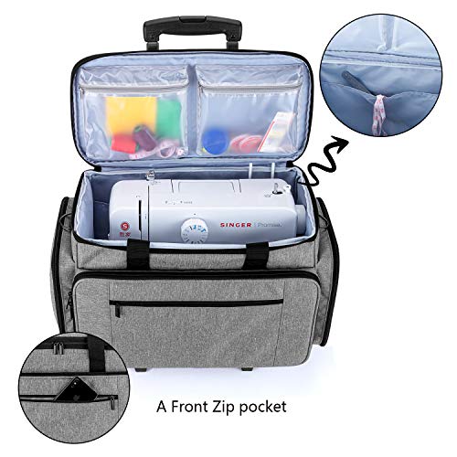LUXJA Sewing Machine Case with Detachable Dolly, Gray - color: Gray, style: Sewing Machine Trolley