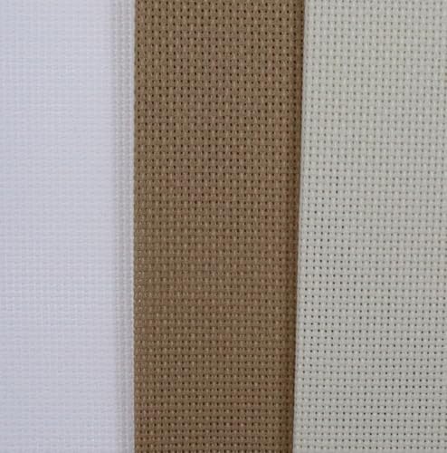 KCS 3 pc of 12" x 18"(30cmx45cm) 18CT Counted Cotton Aida Cloth Cross Stitch Fabric (White+Cream+Khaki) - color: White+cream+khaki