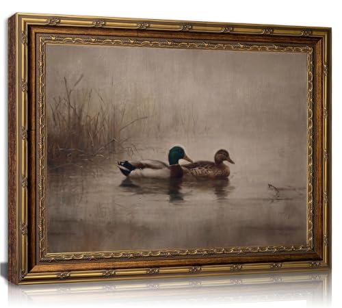 Gold Framed Vintage Mallard Duck Canvas Wall Art Farmhouse Cottage Hunting Wild Duck Painting Picture Wall Decor Poster Prints Artwork for Bedroom Office Home Decoration - color: Duck, size: 11"L x 9"W