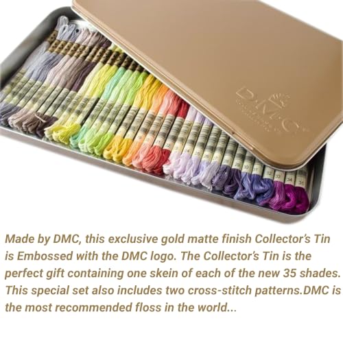 DMC Embroidery Floss 35 Color Collector's Tin Bundle with Needle threader.
