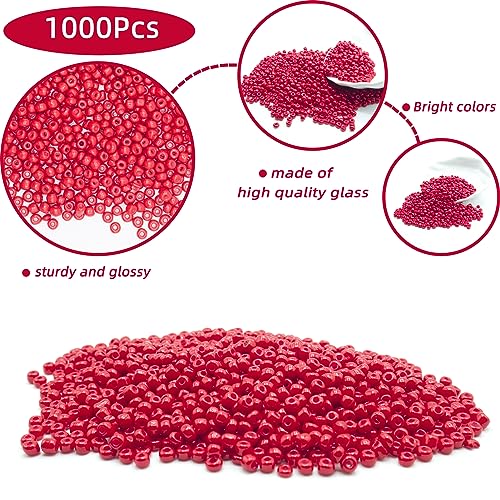 4mm Beads for Jewelry Making, 1000 Pcs Pony Beads Bulk for DIY Bracelet Earring Necklace Craft Supplies (Red) - color: Red