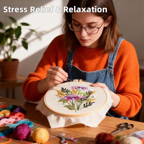 Herdiese Embroidery Kit for Beginners & Adults, 3PCS Floral Patterns. - color: Flower-A (3 Pack)