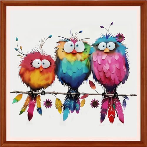 Redxing Counted Cross Stitch Kit for Beginners,Unprinted Needlepoint Kits for Beginners Cross Stitching Embroidery Kit 11CT Stitches kit-Three Colorful Little Birds 18x18 inch - color: Setpattern03