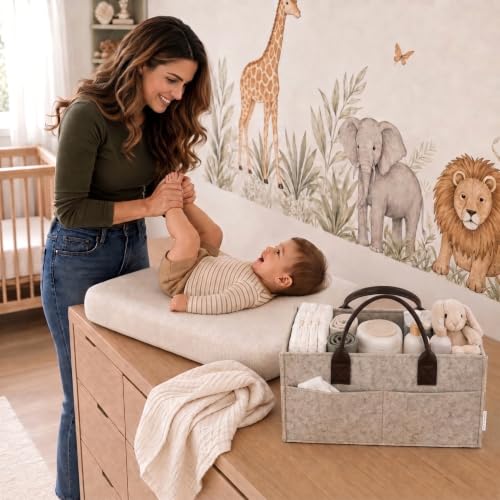 Felt Diaper Caddy Organizer, Nursery & Car Organizer - color: Oatmeal