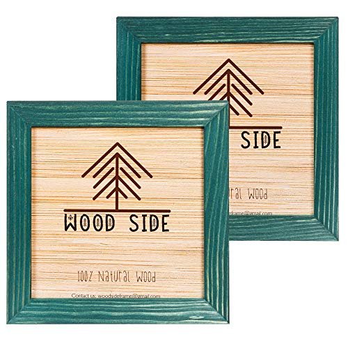 Rustic Wooden Square Picture Frames 8x8 - Set of 2-100% Natural Solid Eco Wood with Real Glass for Wall Mounting and Tabletop Photo Frame - Green - color: Green