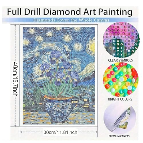 KUFWKEY Iris Flowers Diamond Art Kits for Adults,Starry Night Diamond Painting Kit,DIY Diamond Mosaic Art,Diamond Dots for Beginner,Gem Art and Craft for Home Wall Decor 12 x 16 Inch - color: AM431