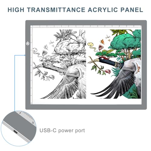 A3 Copy Light Board Tracing Box, Ultra-Thin Adjustable Drawing Tablet USB Power Artcraft LED Tracer Light Pad for Diamond Art Painting Accessories, Sketching, Animation, Quilting, Stenciling (Silver) - color: SILVER, size: 11.7 x 16.5 inches
