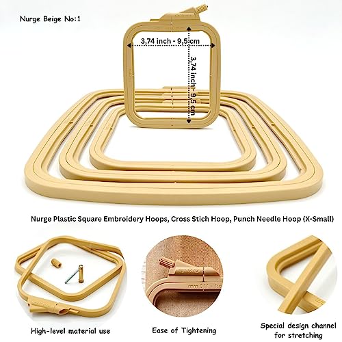 Nurge Square Embroidery Hoop - Plastic Cross Stitch Frame for Needlepoint & Embroidery - Adjustable Craft Hoop - Beige - No:1 (X Small) - color: Beige, size: No:1 (X Small)