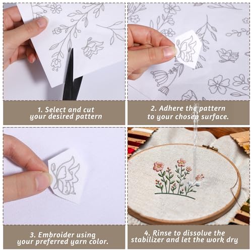 4 Sheets Water Soluble Stabilizer Embroidery Patterns B - style: B