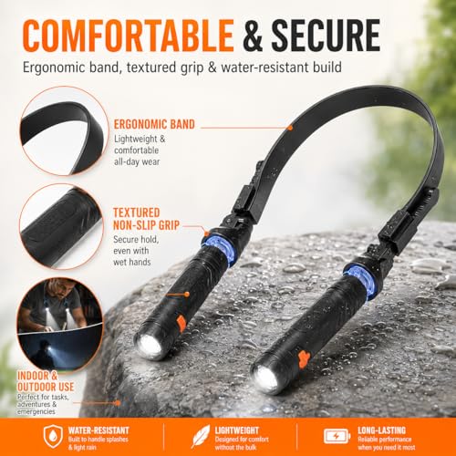 Rechargeable LED Neck Light, 2-in-1 Hands-Free Work Light with Detachable Magnetic Flashlights, 2 Light Modes, Flexible Neck Lamp for Car Repair, Mechanics, Grilling, Reading