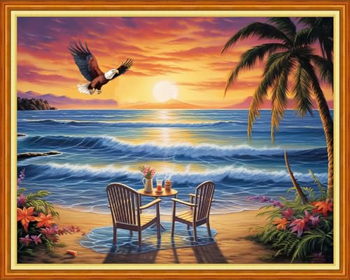 Dimensean Stamped Cross Stitch Kits Full Range of Embroidery Patterns Starter Kits for Beginners Adult DIY Cross Stitches Needlepoint Kits 11CT-Rest by the Seaside 16x20 inch - color: Craftpattern56
