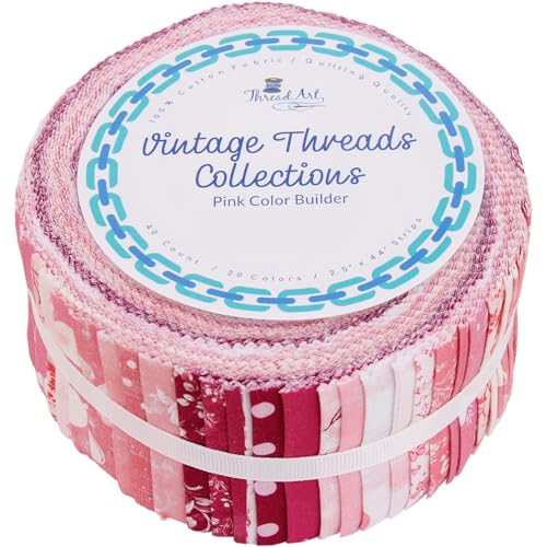 Threadart Pink Prints Jelly Roll - 40 Precut 2.5" Cotton Strips - color: Pink Prints