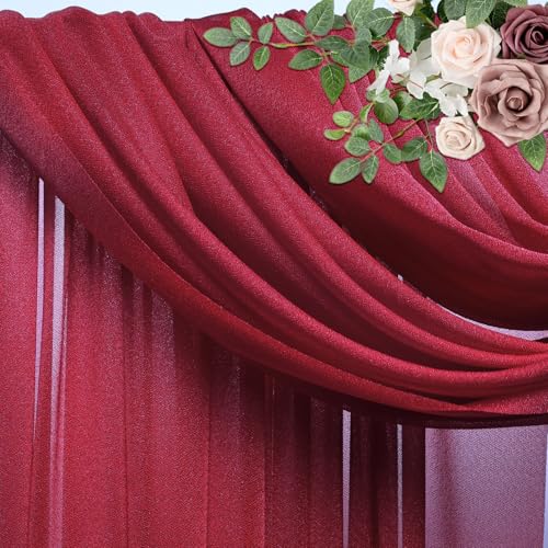 Wedding Arch Draping Fabric 2 Panels Burgundy Sheer Backdrop Drapes - color: Burgundy, size: 2 Panels