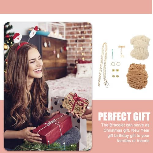 DOITOOL Purse DIY Sewing Kit with Deer Pendant - Handmade Braided Bag Material Set for Beginners Practical Crochet Purse Making Supplies 7.28X4.13X1.57 Inch - color: Khaki