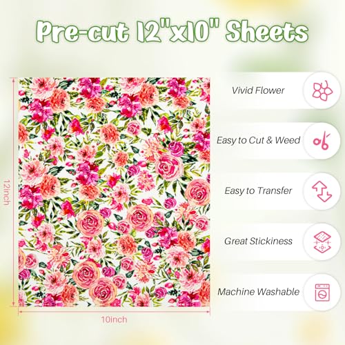 HTVRONT Floral Heat Transfer Vinyl - 12"x10" Watercolor Flower HTV Sheets - color: Watercolor Flower, size: 12" x 10"