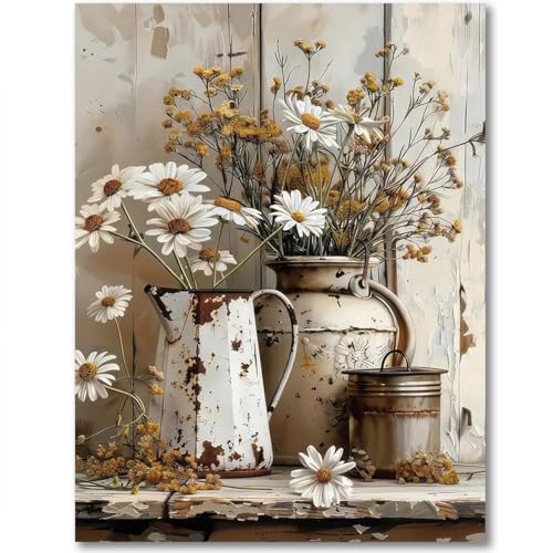 Tiwabb Retro Daisy Stamped Cross Stitch Kits for Adults Beginners - color: Retro flower