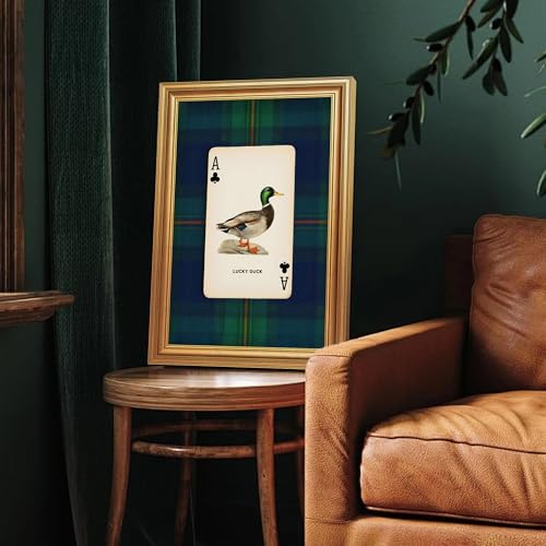 Wojuin Lucky Duck Ace of Clubs Illustration Framed Canvas Wall Art 16x24 in - color: Lucky Duck, size: 24"L x 16"W