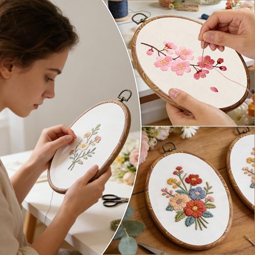 Oval Decorative Embroidery Hoop - 3 Pieces 9*6.5 inch Imitated Wood Cross Stitch Hoops Set, Resin Embroidery Frame for Display Sewing Craft Hanging Ornament - style: Oval-9*6.5inch-3pcs