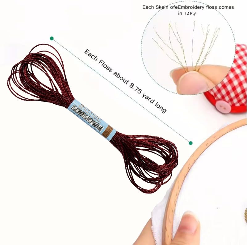 3 Skeins Embroidery Thread, Metallic Embroidery Floss Set, Polyester Cross-Stitch Threads for Hand Embroidery, String Art(E3685) - color: Rosewood, size: 3 skeins