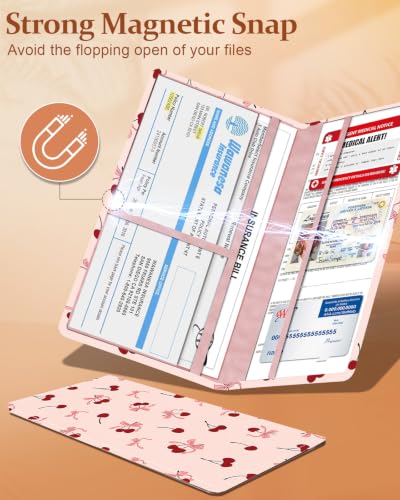Slohif Car Registration and Insurance Holder with 2 Car Coasters, Elegant - color: Pink Cherry