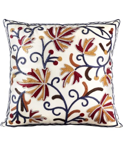 Embroidered Throw Pillow Cover, 20x20 Inch, Fall Floral - color: Fall Flower, size: 20" x 20" (Pack of 1)