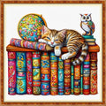 Funchey Counted Cross Stitch Kits for Adults Needlepoint Kits Unprinted Cross Stitching Embroidery Kit 11CT Cross Stitch Supplies-Bookshelf Cat 18x18 inch - color: Artcolor09