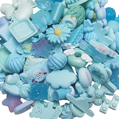 Chenkou Craft 50pcs Lots Mix Assorted Baby-Blue Craft DIY Flatbacks Resin Flat Back Buttons Scrapbooking (Blue) - color: Blue