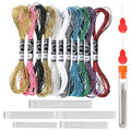 11 Skeins Embroidery Floss, Metallic Embroidery Thread 12 Strands Glitter Embroiderys Thread 8M Colorful Embroideries Floss with 5 Size Needles and 1 Threader for Hand Embroideries String DIY Art
